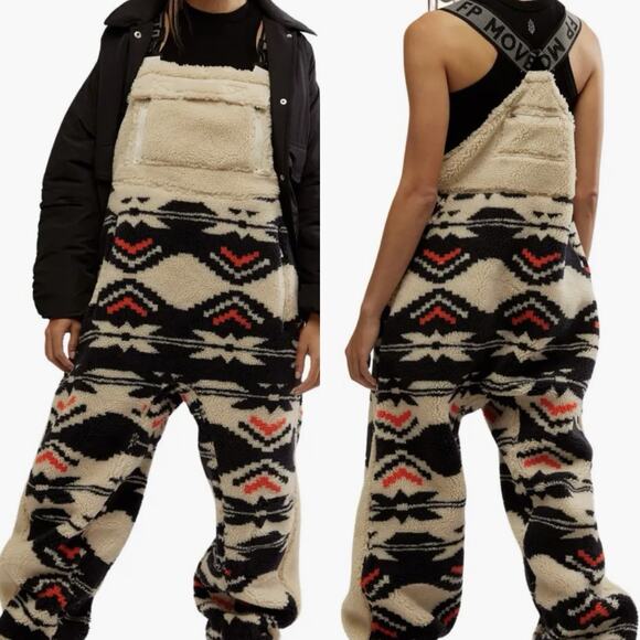 Free People Snow Bib Sz Medium Womens Black White Hit The Slopes Printed - Picture 2 of 15